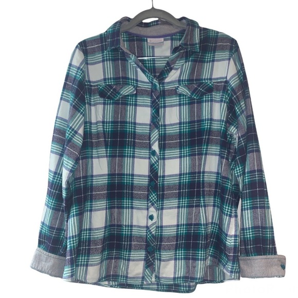 Columba Flannel Button Down Shirt Size Large Blue/Green - Picture 2 of 9